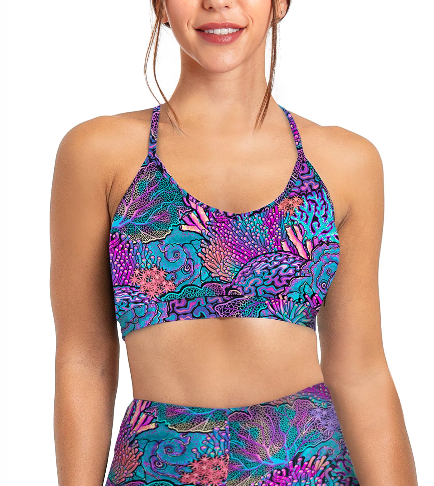 Spacefish Army Eco-friendly Coral Kaleidoscope Bikini Sports Bra Hybrid